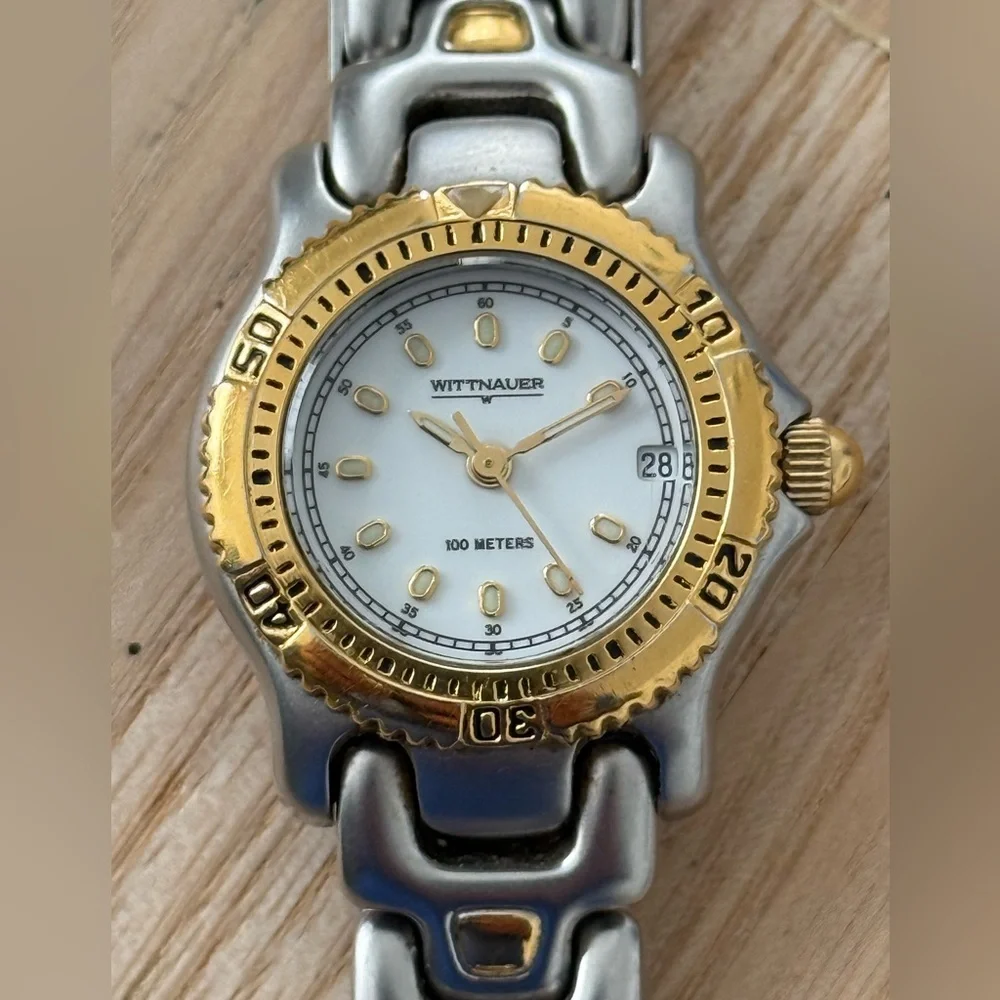 Wittnauer Rare Luxury Ladies Watch Two-Tone Bracelet Case White Dial Date